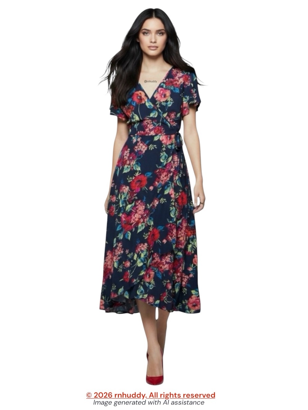 Band of Gypsies S navy floral faux wrap maxi dress